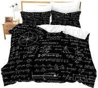 Set di biancheria da letto geometrica in morbida microfibra Physik Ragazzi, ragazze, morbido, traspirante, nero, con 1 copripiumino e 2 federe per letto king size