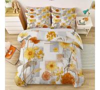 Set di biancheria da letto Giallo, reversibile con stampa Elegante Acquerello Fiori Margherite, Set copripiumino morbido e caldo al tatto in microfibra - 200 x 200 cm per autunno e inverno