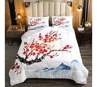 Set di biancheria da letto giapponese Ukiyoe fiori di ciliegio rossi Set in piumone montagna botanico piumone inserto/trapunta 3 pz biancheria da letto 230x220cm