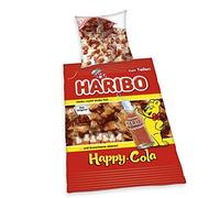 Set di Biancheria da Letto "Haribo Happy Cola", Reversibile, Federa 80 x 80 cm, Copripiumino 135 x 200 cm, Cerniera di qualità, Cotone Renforcé