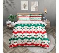 Set di Biancheria da Letto Holly Leave per Bambini,Ragazzi e Ragazze,Copripiumino 135x200 a Righe Rosse e Verdi,Decorazioni a Tema Natalizio,Set Copripiumino 135x200 in Microfibra Ultra Morbida