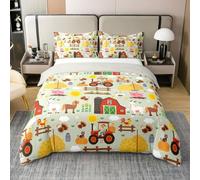 Set di biancheria da letto in 100% cotone con animali della fattoria, super king, mucca, maiale, pollo, decorazione per camera da letto, copripiumino rustico in stile rustico (non piumino), 3 pezzi