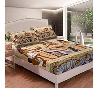 set di biancheria da letto in antico Egitto, set di lenzuola in retrò egiziano, per donne, uomini, adulti, cultura egiziana, lenzuolo con angoli tribale con Aquila di design per letto, 3 pezzi