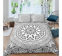Set di biancheria da letto in bianco e nero con motivo mandala etnico retrò bohémien cachemire floreale set di biancheria da letto stile boho copripiumino camera 2 pezzi singolo formato cerniera