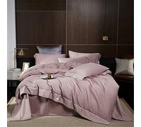 Set di Biancheria da Letto in Cotone Egiziano Tinta Unita, Copripiumino a Fiocco Lungo Tessuto in Raso Biancheria da Letto Traspirante Morbida e Setosa,Pink,220 * 240CM