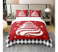 Set di biancheria da letto in cotone natalizio per bambini, ragazzi e ragazze, con motivo albero di Natale, copripiumino king size, biancheria da letto a quadri per il nuovo anno, decorazione per