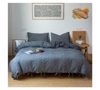 Set di biancheria da letto in jacquard di cotone ultra morbido stile boho, 4 pezzi, con copripiumino, lenzuolo e federe traspiranti e testurizzati in filo, blu e grigio, set di biancheria da letto, l