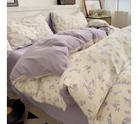 Set di biancheria da letto in lavanda da 4 pezzi, set copripiumino in poliestere con motivo floreale bohémien, set copripiumino in stile campagnolo con motivo floreale ditsy, leggero, morbido e traspi