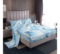 Set di biancheria da letto in marmo bianco blu con texture in pietra glitterata color oro dipinto lenzuolo con angoli astratto bambini ragazzi ragazze copriletto di lusso naturale king size 4 pezzi