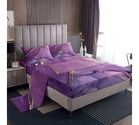 Set di biancheria da letto in marmo viola lavanda oro colorato lenzuolo con angoli per ragazzi ragazze bambini texture astratta set di lenzuola con inchiostro arte pittura copriletto king size 4 pezzi
