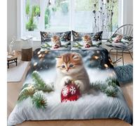 Set di biancheria da letto in microfibra Lanterna di Natale Stampa 3D Copripiumino una Piazza e Mezza 200x200 cm Gatti Carini Copripiumini per Adolescenti con 2 Federe 50x80 cm m.1944