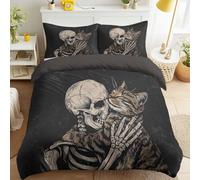 Set di biancheria da letto in microfibra lavabile, motivo gotico, con federe, resistente, teschi misteriosi, animali domestici, gatti, traspirante, per bambini e adulti, king size, 228,6 x 221 cm
