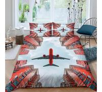 Set di biancheria da letto in microfibra Morbida Aerei Stampa 3D Copripiumino una Piazza e Mezza 200x200 cm Architettura Urbana Copripiumini per Adolescenti con 2 Federe 50x80 cm a.606