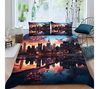Set di biancheria da letto in microfibra Morbida Città di Notte Stampa 3D Copripiumino una Piazza e Mezza 200x200 cm Architettura Antica Copripiumini per Adolescenti con 2 Federe 50x80 cm a.882