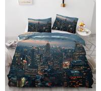 Set di biancheria da letto in microfibra Morbida Grattacieli Stampa 3D Copripiumino Singolo 155x220 cm Vista Notturna Della Città Copripiumini per Ragazzi e Ragazze con 2 Federe 50x80 cm a.789