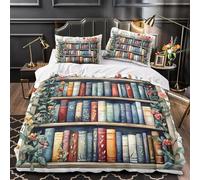 Set di biancheria da letto in microfibra Morbida Libro Stampa 3D Copripiumino Singolo 150x200 cm Librerie Copripiumini per Ragazzi e Ragazze con 2 Federe 50x80 cm b.247