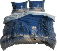 Set di biancheria da letto in microfibra Morbida Vedute Notturne Stampa 3D Copripiumino una Piazza e Mezza 200x200 cm Stile Onirico Copripiumini per Adolescenti con 2 Federe 50x80 cm a.538