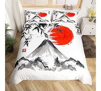 Set di biancheria da letto in stile giapponese, esotico Fuji Mountain Sun con copripiumino donne, uomini, inchiostro di bambù, biancheria da letto e biancheria da letto con 2 federe 3 pezzi