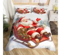 Set di biancheria da letto Kawaii con Babbo Natale, pini e foglie invernali e innevate, per adulti per tutte le stagioni, set di biancheria da letto Kawaii con slitta rossa, senza piumone