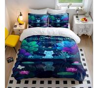 Set di biancheria da letto king size con copripiumino e 2 federe, motivo gatto neon, stampa 3D, motivo gatto verde con ombrello, con 2 federe, per letto singolo, matrimoniale, king size (4, king + 50