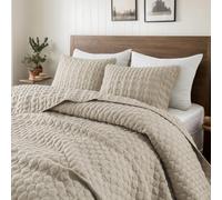 Set di biancheria da letto king size con federe, copriletto leggero e morbido, coperta trapuntata sottile, per tutte le stagioni, estate e primavera, color crema chiaro, 3 pezzi, 264,2 x 228,6 cm