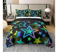 Set di biancheria da letto king size in 100% cotone sfumato con stelle, 3 pezzi, colorato, arcobaleno, stelle, decorazione, per bambini, adolescenti, adulti, street art, cuori, graffiti, 2 federe