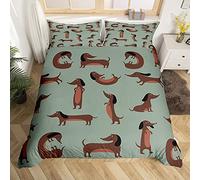Set di biancheria da letto Loussiesd con copripiumino e federe, per bambini e bambine, con simpatici disegni di salsicce e cani di razza Bassotto, biancheria da letto e lino con animali cartoon, per