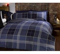 Set di biancheria da letto matrimoniale Argyle, reversibile, con copripiumino e federa, motivo tartan a quadretti, blu, 2 pezzi