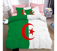 Set di biancheria da letto Matrimoniale Comforter per tutte le stagioni con 2 federe,set di biancheria da letto Elementi della bandiera nazionale bandiera dell'Algeria verde con chiusura lampo