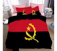 Set di biancheria da letto Matrimoniale Comforter per tutte le stagioni con 2 federe,set di biancheria da letto Tema della bandiera nazionale Bandiera dell'Angola Rosso e nero con chiusura lampo