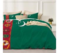 Set di biancheria da letto Matrimoniale Comforter per tutte le stagioni con 2 federe,set di biancheria da letto Tema della bandiera nazionale bandiera del Turkmenistan Verde scuro con chiusura lampo