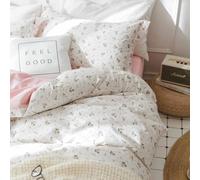 Set di biancheria da letto matrimoniale con copripiumino rosa e bianco, 2 pezzi, motivo floreale con foglie e fiori, reversibile, in microfibra, 168 x 90 cm, morbido, estetico, decorazione per camera