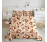Set di biancheria da letto matrimoniale con grazioso scoiattolo per bambini, stile rustico autunnale, con paesaggio della giungla autunnale, per adolescenti, giovani, bambini, simpatici animali e