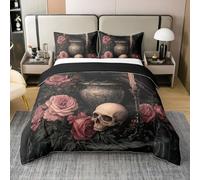 Set di biancheria da letto matrimoniale in 100% cotone con copripiumino romantico gotico con rose, regalo per camera da letto, 3 pezzi, piumino non incluso