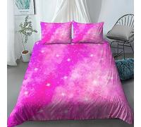 Set Di Biancheria Da Letto Matrimoniale In Microfibra 3 Pezzi, Motivo Universo Fantasy Pink Star 3D, Copripiumino Matrimoniale Natalizio 240X220Cm Con 2 Federe, Per Bambini E Adulti, Anallergico