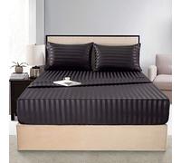 Set di biancheria da letto matrimoniale in raso di seta, colore nero, con tasche profonde, ipoallergeniche, resistenti alle pieghe e allo sbiadimento, a righe