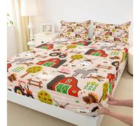 Set di biancheria da letto matrimoniale, stile rustico, con lenzuolo con angoli senza lenzuolo superiore, motivo animali della fattoria, per bambini, adolescenti, adulti, decorazione per camera da
