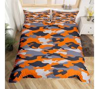 Set di biancheria da letto mimetico per ragazze e ragazzi, per letto junior/culla, decorazione per la stanza, arancione, grigio, nero, copripiumino stile militare, 2 pezzi, biancheria da letto