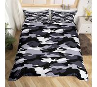 Set di biancheria da letto mimetico per ragazze e ragazzi, per letto junior/culla, decorazione per la stanza, grigio, nero, bianco, copripiumino stile militare, 2 pezzi, biancheria da letto