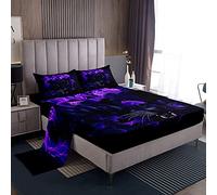 Set di biancheria da letto misura matrimoniale per ragazzi con motivo leopardato nero pantera ghepardo fuoco blu animali selvatici con 1 lenzuolo piano +1 lenzuolo con angoli + 2 federe misura King S