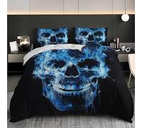 Set di Biancheria da Letto Modello Will O W Skull Copripiumino con Cerniera, 1 Copripiumino e 2 Federe, Blu Biancheria da Letto per Ragazzi e Ragazze 155x200 cm