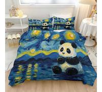 Set di biancheria da letto moderno e semplice | Set copripiumino in 100% microfibra spazzolata, motivo: panda, cielo stellato, montagne lontane, per bambini e adolescenti