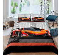 Set di biancheria da letto motivo auto da corsa arancione 3 pezzi in morbida microfibra con cerniera per ragazzi e bambini con grafica di auto sportive decorativo e alla moda per letto super king siz