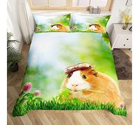 Set di biancheria da letto, motivo: porcellini d'India, con graziosi motivi di cavy in 3D a tema animale, per camera da letto, giardino, motivo natura, copriletto singolo con 1 federa