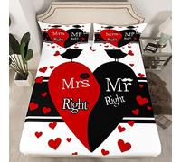Set di biancheria da letto Mr Mrs con citazioni divertenti e creative, per uomini e donne, coppia romantica, set di lenzuola per matrimoni, nero, rosso, con cuore, senza lenzuolo per letto king size,