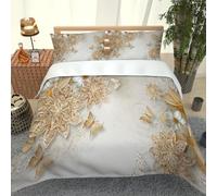 Set Di Biancheria Da Letto Natalizia 260X240Cm, Set Copripiumino Matrimoniale In Microfibra Per Adulti Con Cerniera E 2 Federa, Motivo Stampati In Farfalla Fiore Dorato 3D, Confortevole