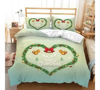 Set di Biancheria da Letto Natalizia,Set Copripiumino 240X220 in Morbida Microfibra con Federa,Ghirlanda a Forma di Cuore con Campanelli e Fiocco Rosso,Copripiumino per L'Arredamento Della Camera da