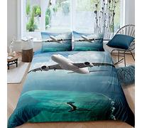Set di biancheria da letto per aerei 3D con stampa aereo, copripiumino per bambini, ragazzi, ragazze, aerei, volo, copriletto decorativo per la stanza, 2 pezzi, misura singola, cerniera