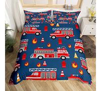 Set di biancheria da letto per auto fumetto camion dei pompieri copripiumino camera pompiere trapunta copertura pompiere auto veicolo blu rosso 2 pezzi taglia singola