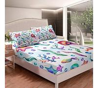 Set di biancheria da letto per bambine con meduse marine, stelle marine, lenzuolo con angoli oceano creatura a lenzuola colorato carino bolla letto camera da letto 3 pezzi